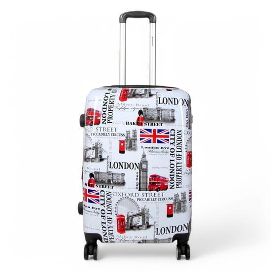 Erweiterbarer Hartschalenkoffer mit 8 Rädern und London-Print in Weiß - Image 6