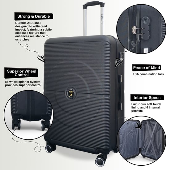 Robuster ABS-Hartschalenkoffer in Schwarz mit 8 Rollen, Reisegepäck - Image 3