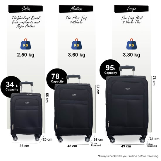 Erweiterbares schwarzes Softshell-Reisekoffer-Set mit 8 Rädern - Image 2