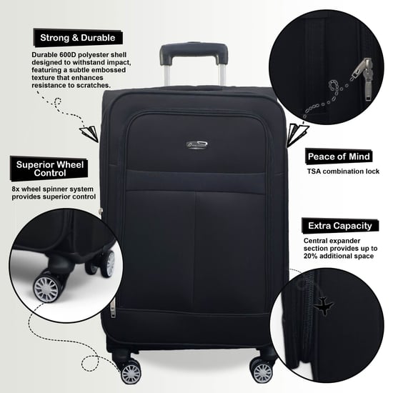 Erweiterbares schwarzes Softshell-Reisekoffer-Set mit 8 Rädern - Image 3