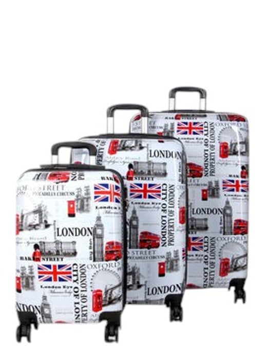Erweiterbares Hartschalen-Reisegepäck-Set mit 8 Rädern und London-Print in Weiß - Image 4