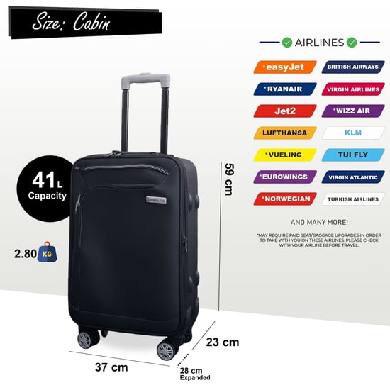 Weichschalen-Kabinenkoffer 59 x 37 x 23 cm, Gepäck, passend für Easyjet, Ryanair - Image 2