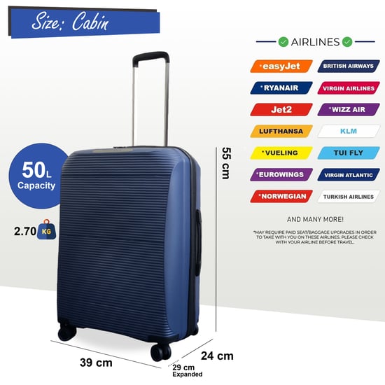 Erweiterbarer PP-Hartschalen-Kabinenkoffer 55 x 39 x 24 cm, Gepäck, geeignet für Easyjet, Ryanair - Image 2