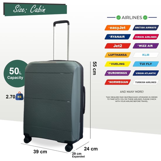 Erweiterbarer PP-Hartschalen-Kabinenkoffer 55 x 39 x 24 cm, Gepäck, geeignet für Easyjet, Ryanair - Image 2