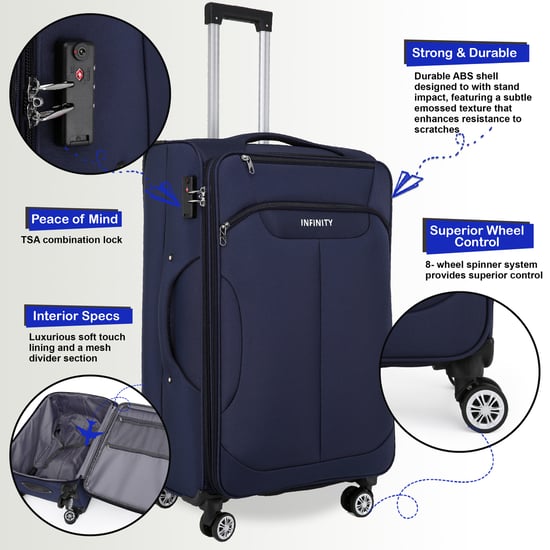 Blauer Weichschalenkoffer mit 8 Rollen, Gepäckset, Reisegepäck, TSA, leichtes Handgepäck, Kabinentasche - Image 3