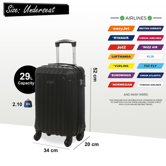 Hartschalen-Handgepäckkoffer aus schwarzem ABS mit 8 Rädern, unter dem Sitz verstaubar - Image 2