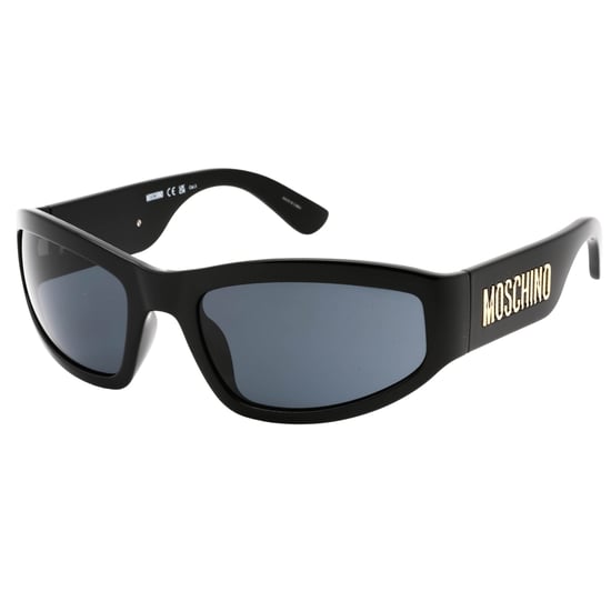 Schwarze Moschino-Sonnenbrille mit grauen Gläsern und auffälligem Logo - Image 2