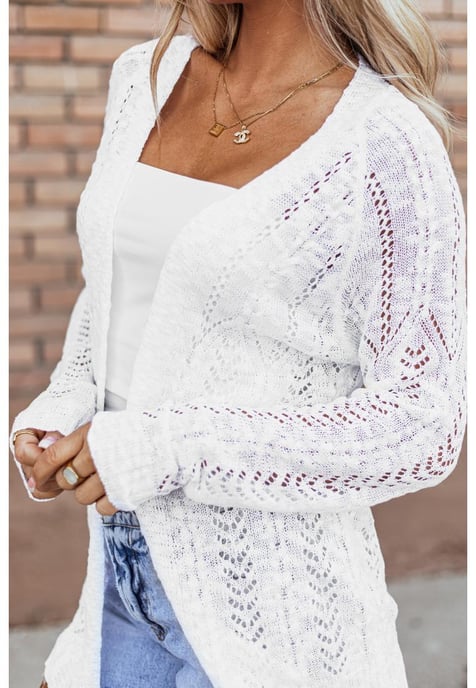 Weißer solider offener Strickcardigan - Image 1