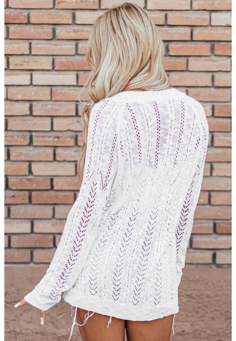 Weißer solider offener Strickcardigan - Image 5