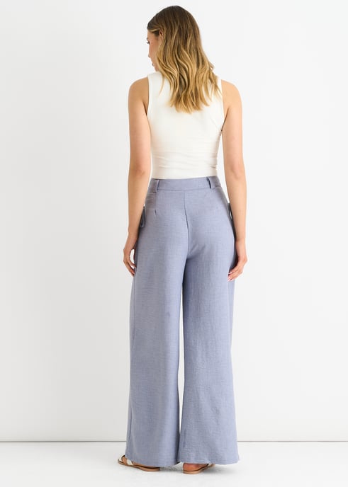 Hose mit weitem Bein und hoher Taille in Leinenoptik - Image 4