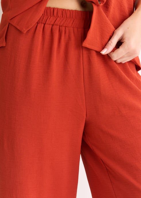 Rostfarbene Hose mit weitem Bein und elastischer Taille - Image 2