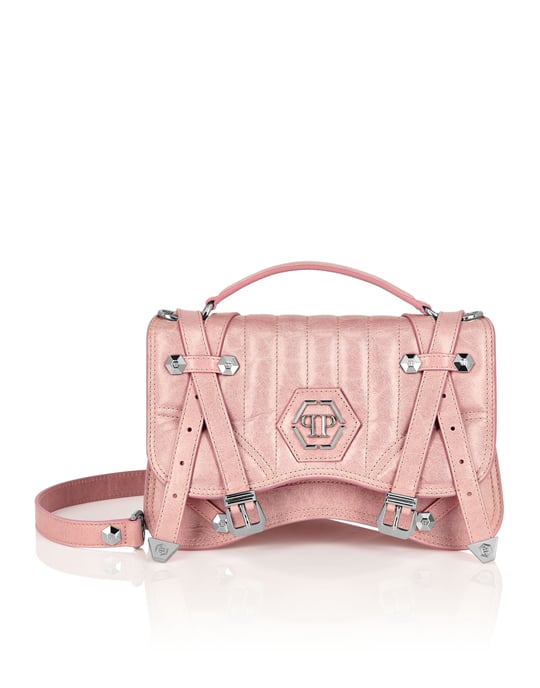 Shiny Crackle Leather Belt Handle Bag Medium Hexagon - Image 1