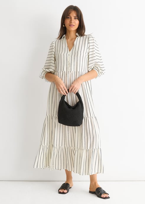 Weißes gestreiftes Viskose-Maxikleid - Image 1