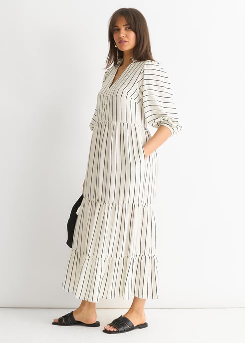 Weißes gestreiftes Viskose-Maxikleid - Image 3