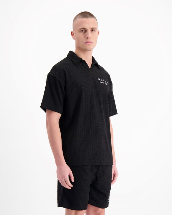 Schwarze Bananen Terry Lounge Polo, Schwarz - Image 4