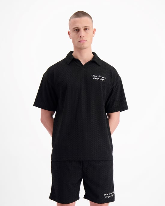 Schwarze Bananen Terry Lounge Polo, Schwarz - Image 5