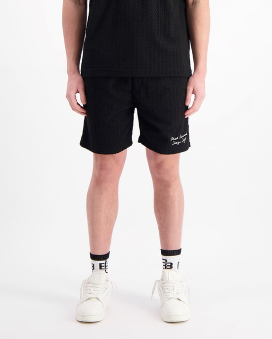 Schwarze Bananen Terry Lounge-Shorts, Schwarz - Image 4