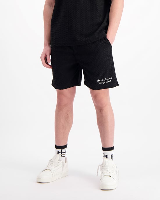 Schwarze Bananen Terry Lounge-Shorts, Schwarz - Image 6