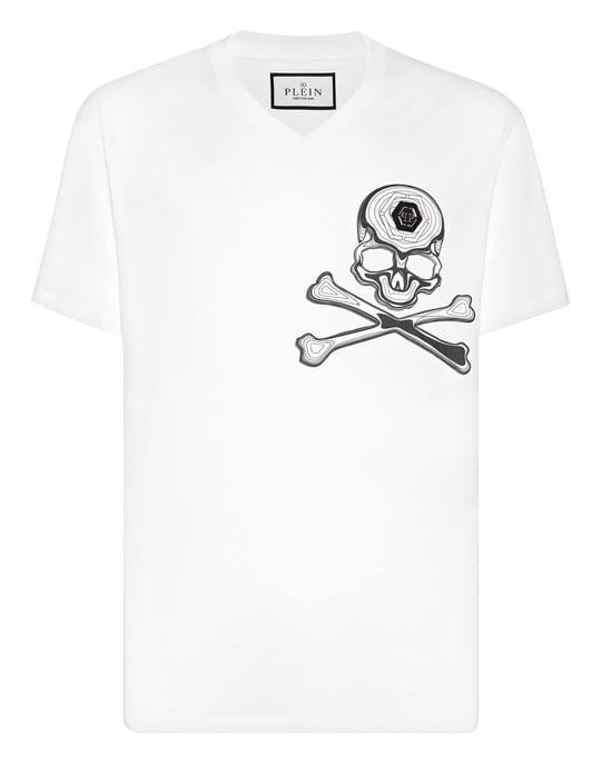 Philipp Plein T-Shirt mit V-Ausschnitt "Skull&Bones" - Weiß - Image 1