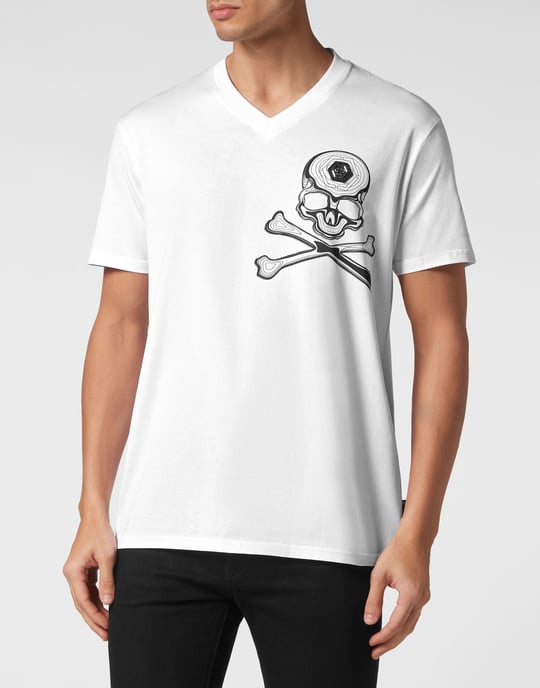 Philipp Plein T-Shirt mit V-Ausschnitt "Skull&Bones" - Weiß - Image 2