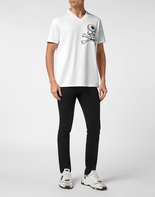 Philipp Plein T-Shirt mit V-Ausschnitt "Skull&Bones" - Weiß - Image 4