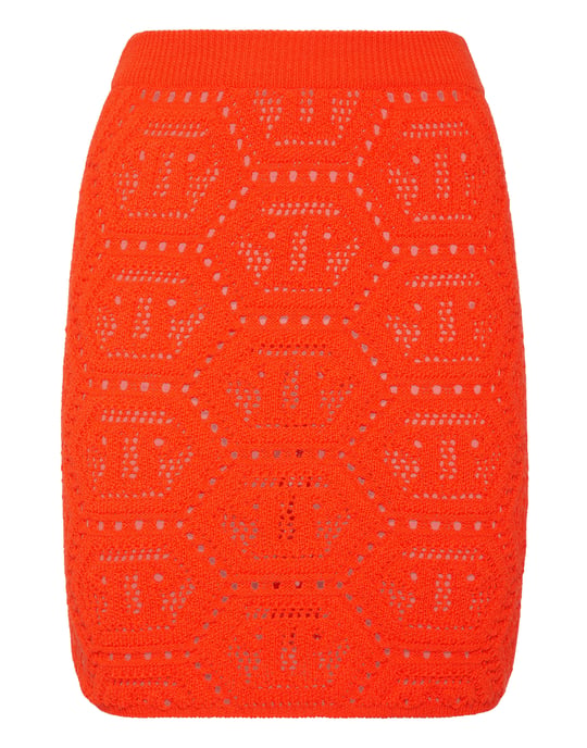 Philipp Plein Gestrickter Minirock Monogram - Orange - Image 1