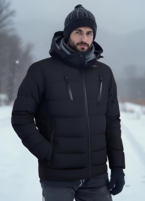 Herren Warme Daunenjacke Jacke Winterjacke Schwarz - Image 5