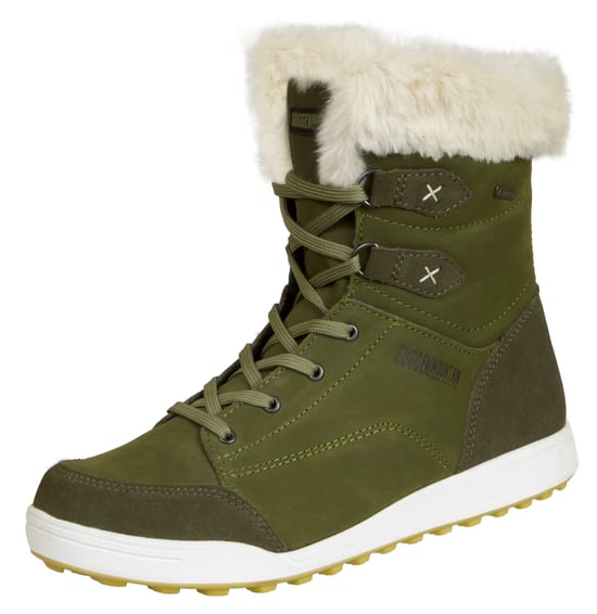 Damen Winterstiefel Echtleder mit Kunstfell Olive - Image 1