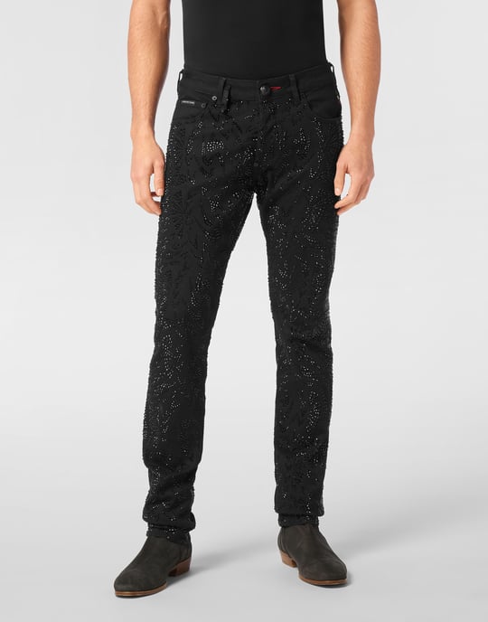 Denim Trousers Super Straight Cut Tribal Strass - Image 3