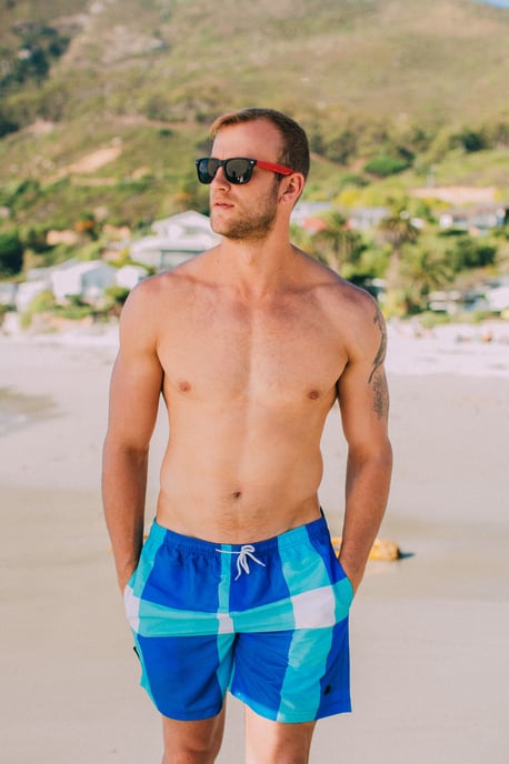 Herren Badehose Kariert Blau - Image 2
