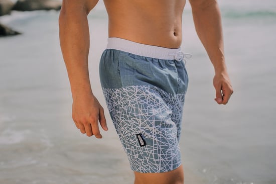 Herren Badehose Kariert Grau Weiß - Image 2