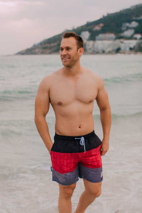 Herren Badehose mit Muster Streifen Rot - Image 4