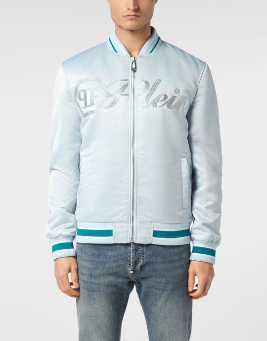 Satin Bomber Jacket Logo Strass - Image 3