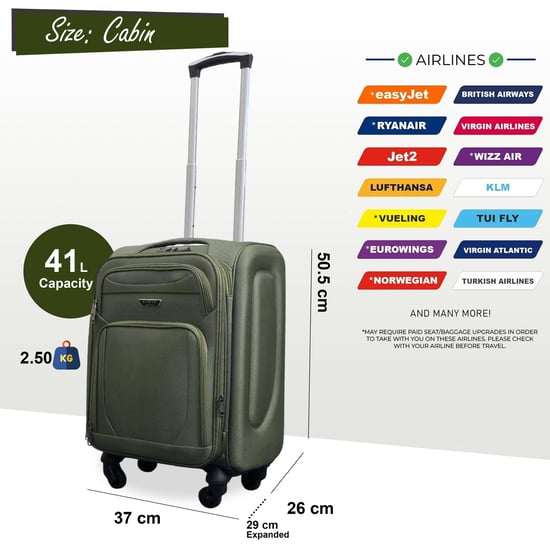 Erweiterbarer Weichschalen-Kabinenkoffer, 50,5 x 37 x 26 cm, Gepäck, passend für Easyjet, Ryanair - Image 2