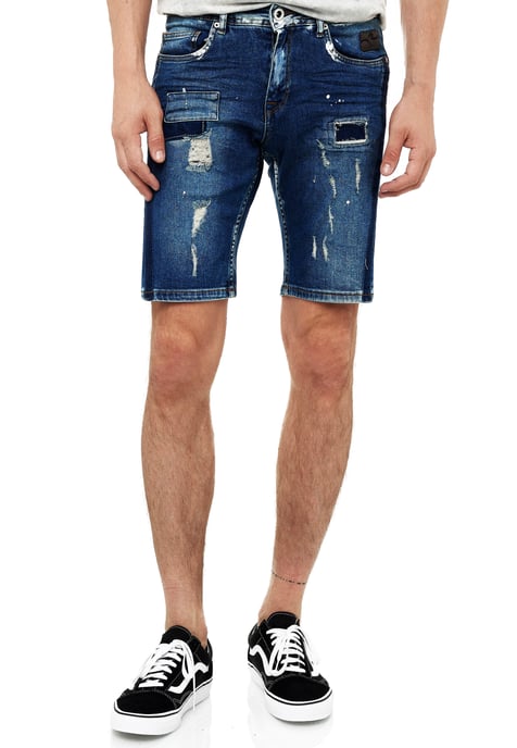 Destroyed Jeans Short Slim Fit "NAVITO" Dark Blue Used - Image 3