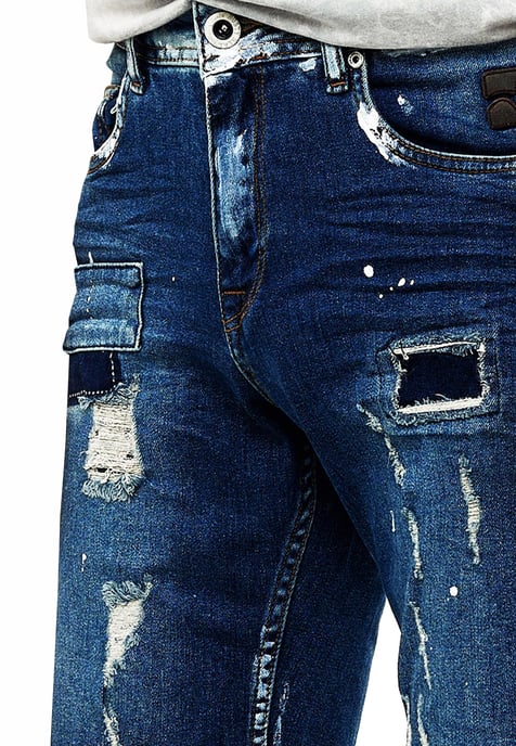 Destroyed Jeans Short Slim Fit "NAVITO" Dark Blue Used - Image 5