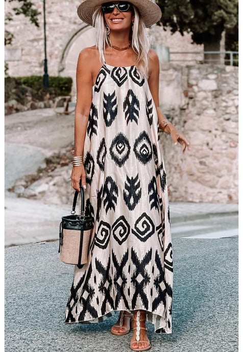 Schwarzes Westliches Azteken-Print Mode-Ferienkleid - Image 2