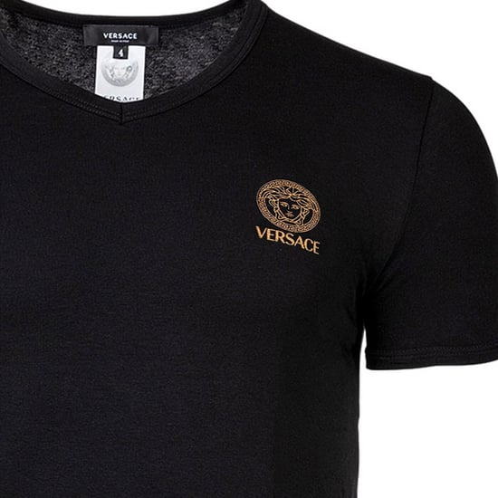 Versace Short Sleeves V Neck Jersey Topeka Bi-Stretch Cotton Organic New Logo T-Shirt - Image 3