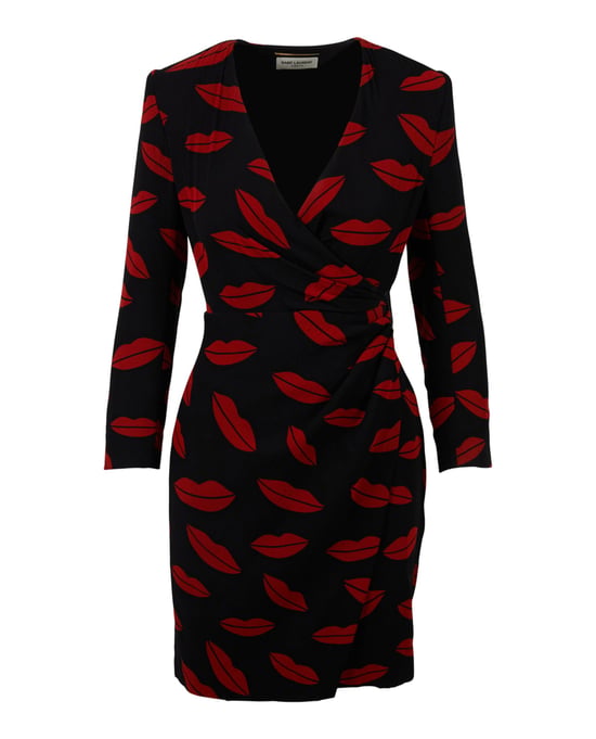Saint Laurent Lippenprint-Seiden-Wickelkleid - Image 1