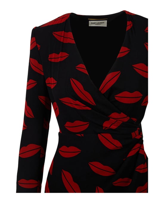 Saint Laurent Lippenprint-Seiden-Wickelkleid - Image 3