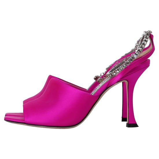 Jimmy Choo Saeda 90 Sandalen mit Kristallkettendekoration aus pinkem Satin - Image 2