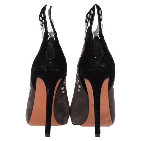 Alaïa – Geflügelte, verzierte Ankle Boots mit Absatz aus grauem und schwarzem Wildleder - Image 5