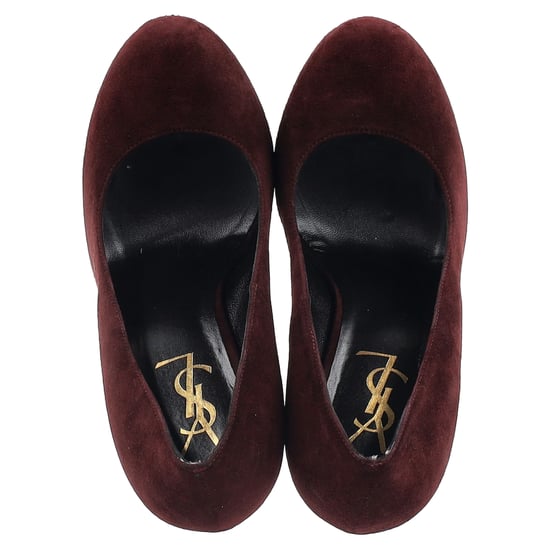 Saint Laurent Tribtoo Plateau-Pumps aus burgunderfarbenem Wildleder - Image 3