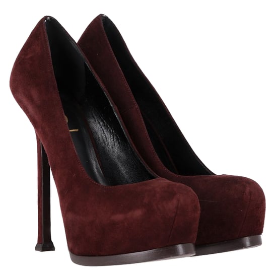 Saint Laurent Tribtoo Plateau-Pumps aus burgunderfarbenem Wildleder - Image 4