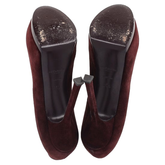 Saint Laurent Tribtoo Plateau-Pumps aus burgunderfarbenem Wildleder - Image 6
