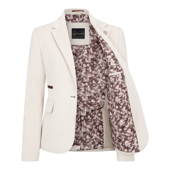 Cremefarbener Blazer aus Wollmischung und Tweed im Tailored Fit für Damen - Image 3