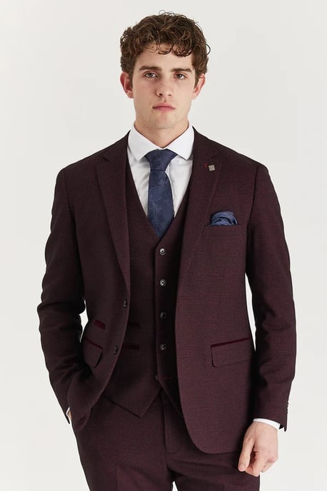 Weinroter Anzugsblazer mit Prince-of-Wales-Muster für Herren - Image 1