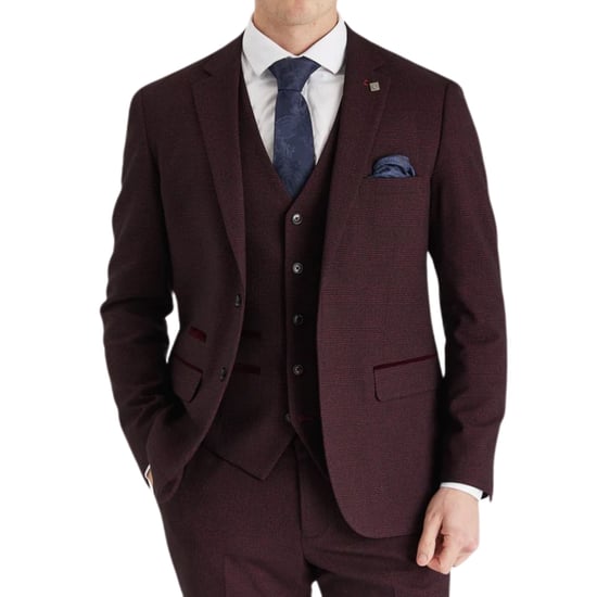Weinroter Anzugsblazer mit Prince-of-Wales-Muster für Herren - Image 2