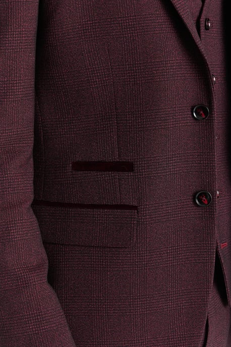 Weinroter Anzugsblazer mit Prince-of-Wales-Muster für Herren - Image 4