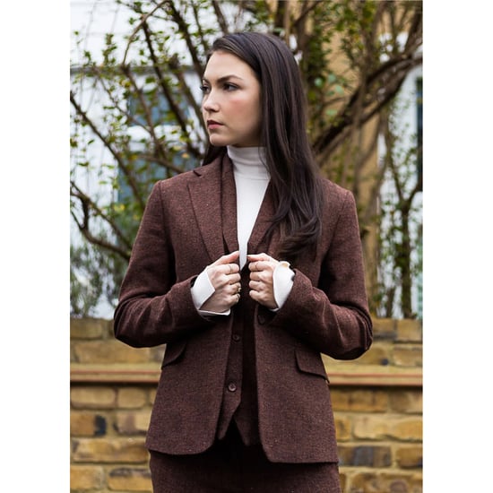 Rostbrauner Damen-Blazer aus Wolltweed mit Fischgrätenmuster und Karomuster - Image 2
